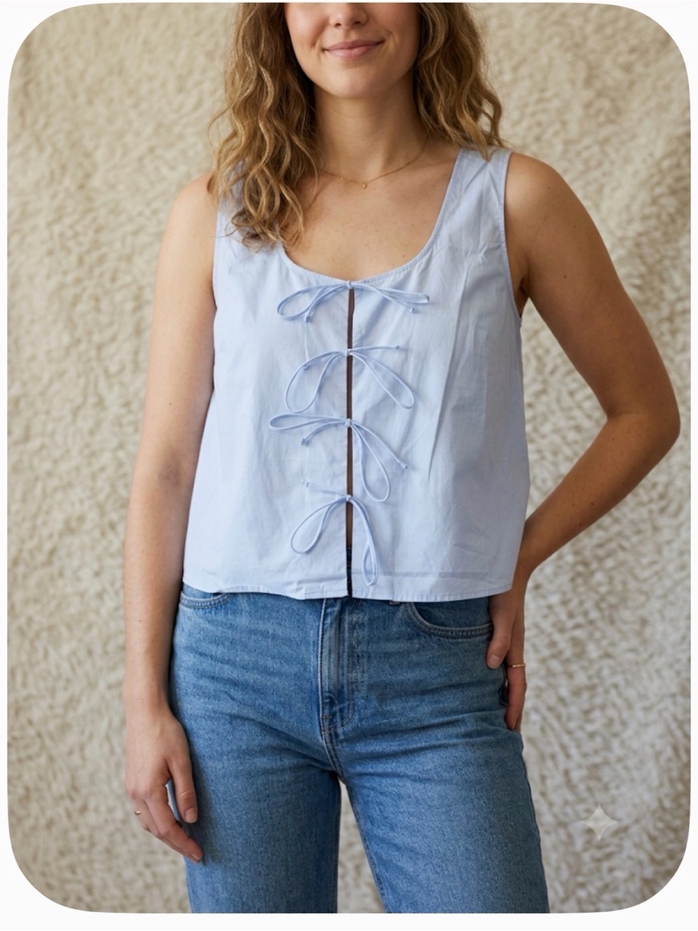 NWT Mango Light Blue Lace-Up Sleeveless Crop Top size XL